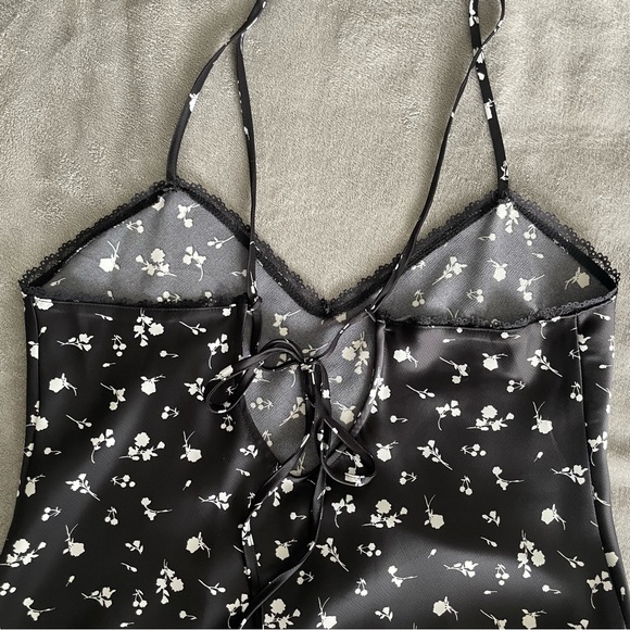 Wild Fable Lace Trim Silky Black Floral Slip Dress MEDIUM - Picture 6 of 9